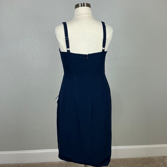 Dress the Population Women's Cocktail Dress Size 1X Navy Blue Sheath Wrap Mini - Picture 7 of 13
